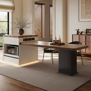 Table de salle à manger îlot en bois massif avec plateau télescopique intégré en pierre frittée, idéale pour les restaurants et les hôtels - Product Image 6