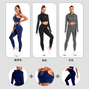 Custom LOGO <b>Women</b> 3 PCS Gym Fitness Sets Athletic Wear Sexy Sports Bra Yoga <b>Legging</b> Long Sleeve Hoodie Top - Product Image 6