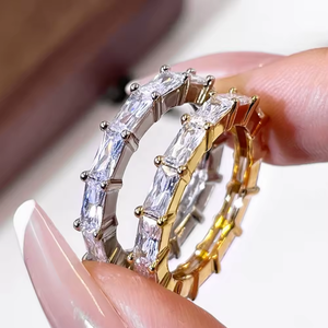 Custom 18K Gold Plated <b>Emerald</b>-Cut Multi Color 3A+ Cubic Zirconia Eternity Ring - Product Image 1