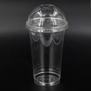 Batido de plástico forma redonda Boba respetuoso con el medio ambiente Pla logotipo personalizado tazas de té de burbujas desechables con tapa