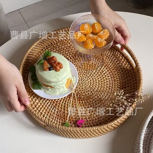 Rattan Bread Basket Round With Handles Storage Basket For <b>Kitchen</b> Food Container - Product Image 3