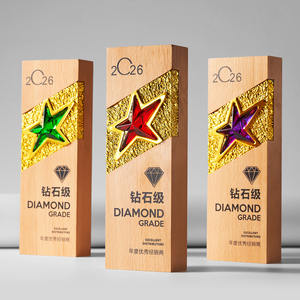 Trofeo de Madera Noble Personalizado, Premio de Madera Natural con Insignia de Estrella Metálica <span class=keywords><strong>para</strong></span> Reconocimiento de Servicios Corporativos MVP - Product Image 4