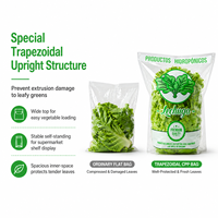Sacs d'emballage trapézoïdaux en plastique transparent de qualité alimentaire CPP pour légumes, vente en gros du fabricant, pour ferme hydroponique