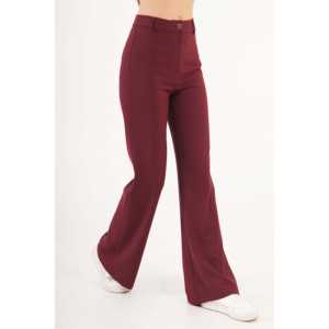 Pantalon respirant bordeaux pour filles, taille haute, bouton unique, taille XL, été, travail, tissu tissé, plissé, logo, imprimé coloré - Product Image 5