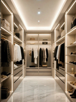 Armoire ouverte de style minimaliste italien moderne avec porte en verre, éclairage d'ambiance LED, 5 tiroirs pour appartements, chambres et dressing