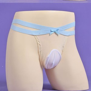 Men's <b>Sexy</b> <b>Thong</b> With Bow Sky Blue Low Rise Nylon Spandex Underwear - Product Image 3