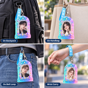 Porte-clés en acrylique personnalisable avec photo remplaçable, porte-clés cadre photo en acrylique pour fans d'idols avec sangle en tissu, personnalisation OEM ODM - Product Image 3