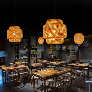 โคมไฟแขวนไม้ไผ่ทรงกลม แหล่งกำเนิดแสง LED หัวเดียว สำหรับห้องน้ำชา ร้านอาหาร โรงแรม - Product Image 2