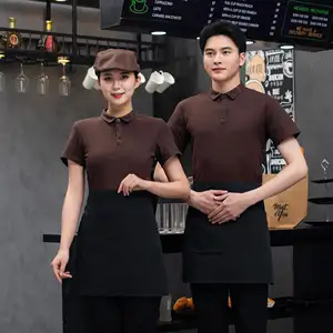 Pas cher prix serveur uniforme restaurant hôtel cuisine chef café bar lin t-shirt hôtel serveur robe restaurant uniformes conceptions