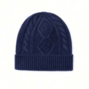 Bonnet en laine mérinos pure pour homme, tricoté en cachemire, jacquard, broderie 3D, nouveau bonnet chaud en laine tricotée pour l'automne et l'hiver - Product Image 6