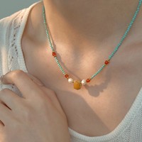 Collier de perles turquoise et ambre de style chinois, chaîne de clavicule en U, bijoux vintage médiévaux pour femmes, vente en gros