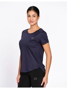 Munns & Mars Navy Blue Women's Solid Active Wear <b>T</b>-<b>Shirt</b> Crafted In Polyester With Relaxed Loose Fit Scoop Neck For Fitness - Product Image 4