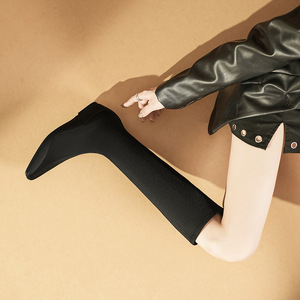 Bottes stretch hautes pour femmes, bout carré, talon plat, confortables, élastiques, couleur unie, décontractées, pour le printemps et l'automne - Product Image 4
