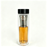 Bouteille d'eau réutilisable écologique en verre borosilicate à double paroi avec couvercle en acier inoxydable, résistante à la chaleur, gobelet à boire