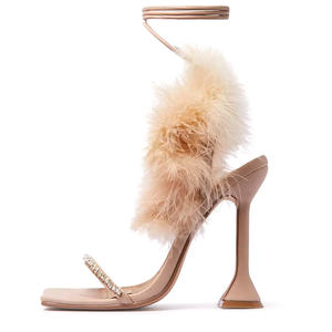Trendy Sandalen Vrouwen Schoenen Luxe Turkije Bont Hoge Hak Vierkante Teen Sandalen - Product Image 1