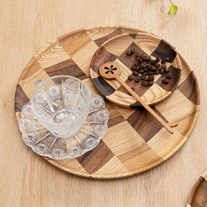 Bandeja Redonda <span class=keywords><strong>de</strong></span> Madera <span class=keywords><strong>de</strong></span> Nogal Negro/Fresno, Plato <span class=keywords><strong>de</strong></span> Diseño Único, Tablero <span class=keywords><strong>de</strong></span> Ajedrez, Regalo Increíble, Gran <span class=keywords><strong>Venta</strong></span> para Aperitivos <span class=keywords><strong>y</strong></span> Café - Product Image 3