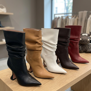 Bottes mi-mollet à talon carré et bout pointu pour femme, collection automne/hiver/été 2024, mode, imperméables et confortables, vente en gros usine - Product Image 1