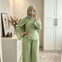 Ensemble tunique musulmane deux pièces avec haut à manches longues et pantalon large, avec hijab, tenue islamique modeste pour femmes, abaya