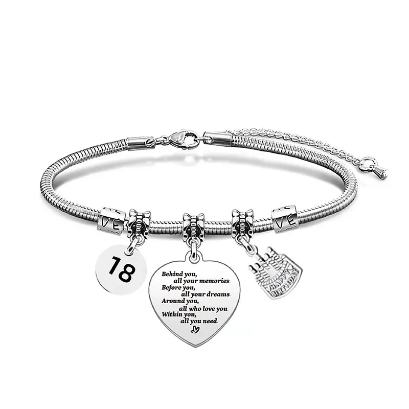 Ywganggu Fashion Jewelry Heart Bracelet Bangles Customizable Lettering Stainless Steel Birthday Bracelets Commemorative Gift