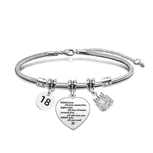 Ywganggu Fashion Jewelry Heart Bracelet Bangles Customizable Lettering Stainless Steel Birthday Bracelets Commemorative Gift