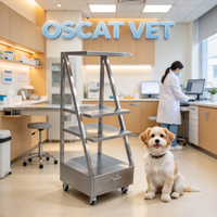 Chariot vétérinaire OSCAT à trois niveaux en acier inoxydable 304, chariot de service mobile durable pour clinique vétérinaire