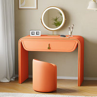 Ensemble de coiffeuse moderne crème avec miroir rond LED, station de maquillage, meuble de chambre, tiroir de rangement et tabouret rembourré