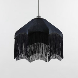 Lustre rond en velours noir à franges pour salon, décoration intérieure - Product Image 1