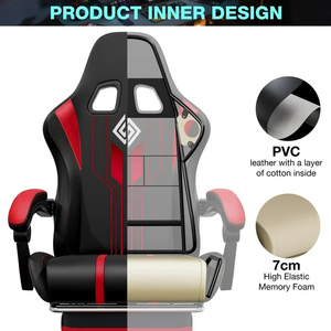 Chaise de jeu avec haut-parleurs <span class=keywords><strong>Bluetooth</strong></span> et lumières LED RVB, chaise de jeu ergonomique avec massage et repose-pieds, livraison gratuite - Product Image 2