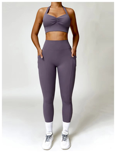 Gros personnalisé femmes Yoga avant taille soutien-gorge respirant Scrunch bout à bout deux pièces Yoga ensemble - Product Image 4
