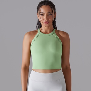 JAC22 <span class=keywords><strong>B023</strong></span> da donna senza cuciture doppio strato reggiseno sportivo traspirante tinta unita gilet a coste - Product Image 2