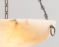 Lustre suspendu vintage de designer Burton, en albâtre espagnol, pour plafond, rond, pour villa, salon, en laiton antique et bronze