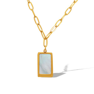 Minimalist Seashell Pendant Necklace Gold Silver Geometric Square Bezel Setting <b>Titanium</b> Steel <b>Chain</b> Gift Jewelry XL63 - Product Image 5