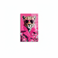 Impression sur toile Art Déco Léopard en fourrure rose avec panneau en verre trempé, décoration murale suspendue par KayraHome pour anniversaire