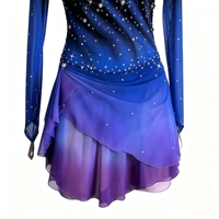 Robe de patinage artistique dégradé noir bleu violet, col montant, manches longues, ornée de strass, costume de danse sur glace pour adultes et enfants