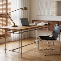 Bureau de style industriel vintage, grand plateau en bois massif, avec pieds en acier inoxydable, bureau à domicile, bureau d'étudiant, table longue de studio