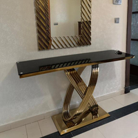 Table console de luxe personnalisée en marbre doré, table de couloir moderne en acier inoxydable pour hôtel, maison, bureau, appartement