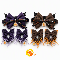 Vêtements personnalisés pour animaux de compagnie, costume d'Halloween pour chien et chat, ensemble collier à nœud papillon et nœud pour cheveux en forme d'aile de chauve-souris, tenue de cosplay pour chiot et chaton, vente en gros OEM