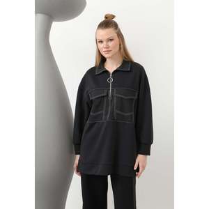 Ensemble en tricot pour femme avec détails de couture et poches, manches longues, décontracté, toutes saisons, indigo marine, S L - Product Image 2