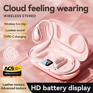 หูฟังไร้สาย AI Translate M95 M96 TWS พร้อมจอแสดงผล LED ดิจิตอล ระบบส่งเสียงผ่านอากาศ ไฟหายใจ ดีไซน์แบบเปิด พร้อมเคสหนังลายไม้ - Product Image 4