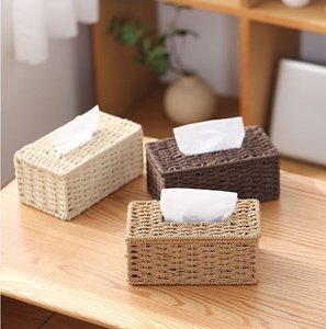 Boîte à mouchoirs <span class=keywords><strong>de</strong></span> bureau moderne et luxueuse, accessoire <span class=keywords><strong>de</strong></span> maison élégant, avec couvercle rectangulaire vintage, porte-serviettes <span class=keywords><strong>en</strong></span> corde <span class=keywords><strong>de</strong></span> papier tissé à la main - Product Image 1