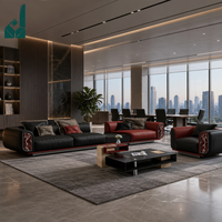 Ensemble de canapés de bureau de direction modernes et minimalistes en cuir bicolore noir et rouge, durables, écologiques, modulaires et luxueux pour PDG
