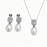 Ensemble de bijoux en perles d'eau douce de luxe de forme goutte 8-9 mm AAA, ensemble de boucles d'oreilles et collier en argent S925, cadeau de mariage pour femmes