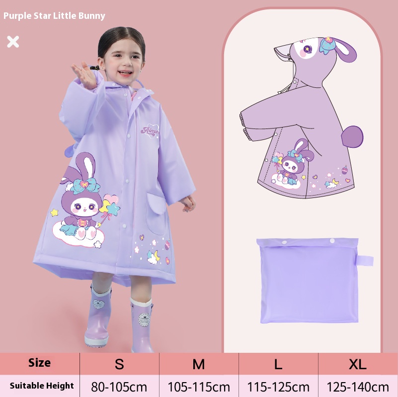 Purple rabbit Kids Waterproof Raincoat with Expandable Backpack Slot Hooded Rain Jacket for Boys & Girls School & Outdoor(size:XL)