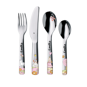 Regalo di nascita: Posate per bambini WMF Anneli con incisione (4 pezzi) + Bavaglino con nome Unicorno - Product Image 2