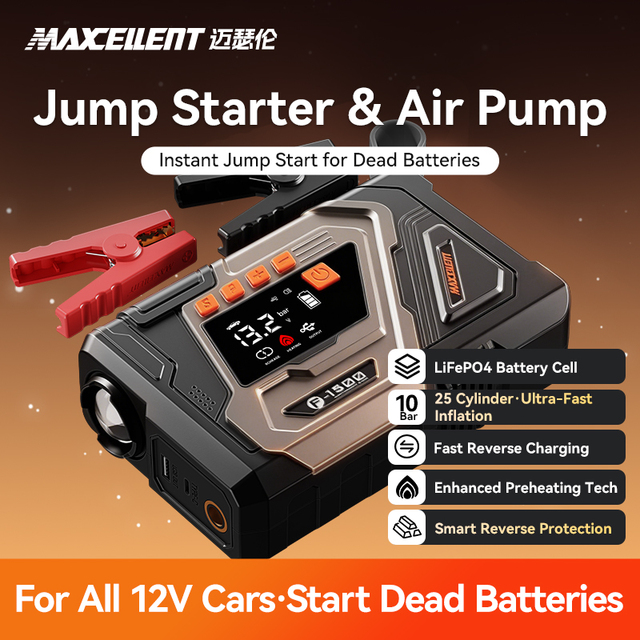 Maxcellent/OEM 2300mAh 12V/24V Lithium Iron Phosphate 3000A Peak Current Car Jump Starter F1200 Model Portable Auto Tire