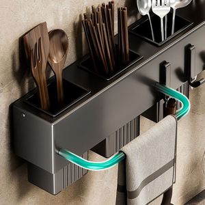 Cooking Utensils Holder Wall-Mounted Chopsticks <b>Storage</b> <b>Kitchen</b> Knives Holder <b>Rack</b> Smart Kitchenware Organizer With Steel Hooks - Product Image 4