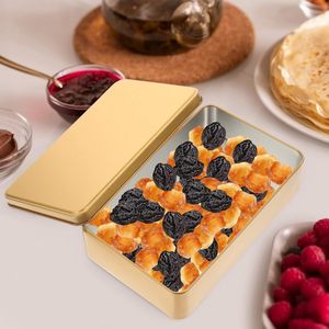 Caja de Metal para Galletas, Rectangular, con Tapa Abatible, de Hojalata, Apta para Alimentos, con Acabado Brillante, Dorado, con Impresión Offset en Relieve, para Galletas, Chocolate - Product Image 2