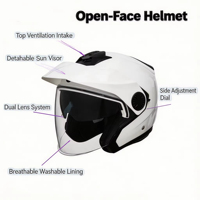 Casque de moto ouvert professionnel en ABS personnalisable, confortable et respirant avec doublure confortable et visière à double lentille