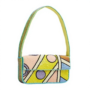 Women's <b>Square</b> Beaded Shoulder Bag Colorful Geometric Flap Purse - Product Image 1
