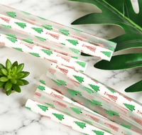 Pailles à boire réutilisables imprimées de 12 pouces avec un arbre de Noël rose et vert, fabriquées en PP, écologiques et sans BPA